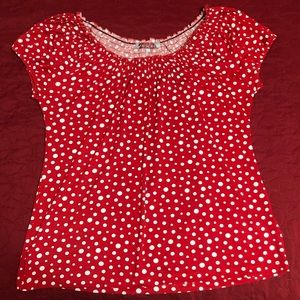 Red & white polka-dotted blouse